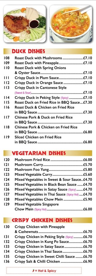 Menu of Great Wall, Chinese Takeaway in Caerphilly