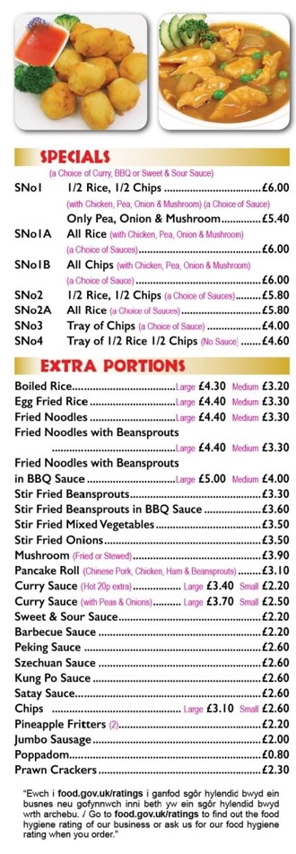 Menu of Great Wall, Chinese Takeaway in Caerphilly