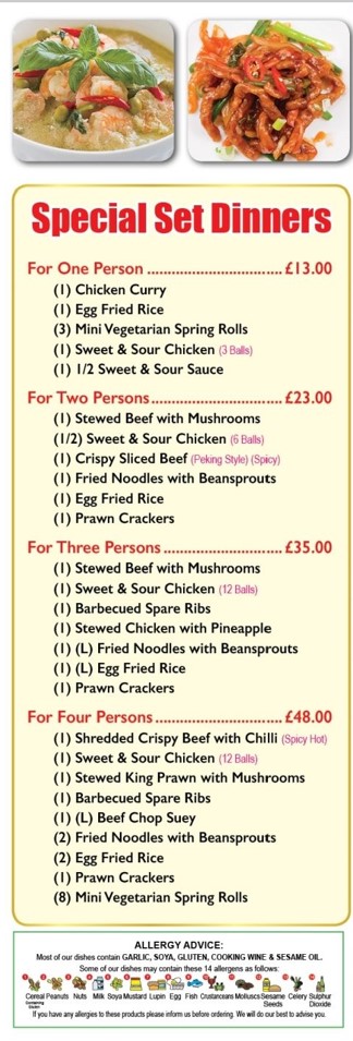 Menu of Great Wall, Chinese Takeaway in Caerphilly