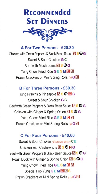 Menu of Kwong Ming, Chinese takeaway in Caerphilly