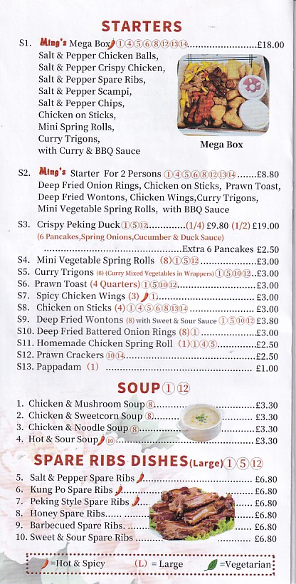 Menu of Mings Takeaway in Senghenydd