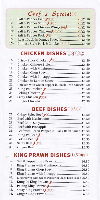 Menu of Mings Takeaway in Senghenydd