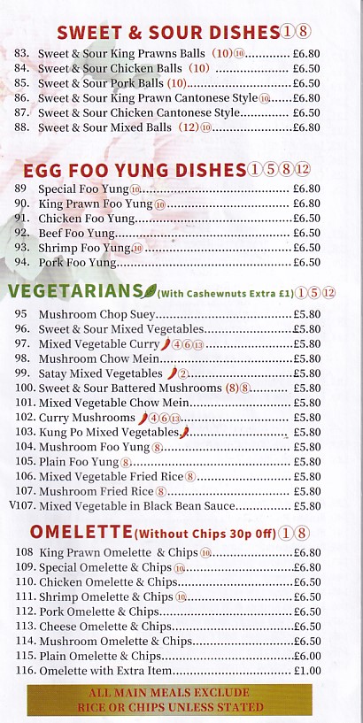 Menu of Mings Takeaway in Senghenydd