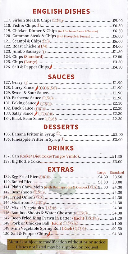 Menu of Mings Takeaway in Senghenydd