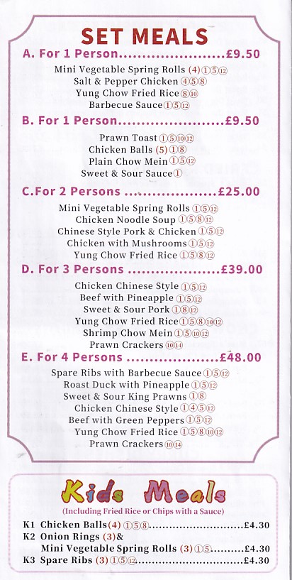 Menu of Mings Takeaway in Senghenydd